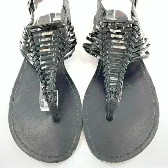 Steve Madden sandals 6.5 Starly black faux leather boho t-strap vintage y2k - Picture 2 of 13